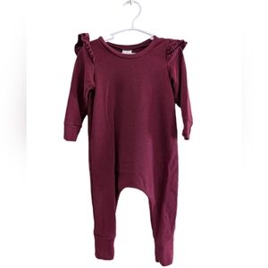 🇨🇦 Posh & Co Bamboo Charming Burgundy Ruffle Kids Romper